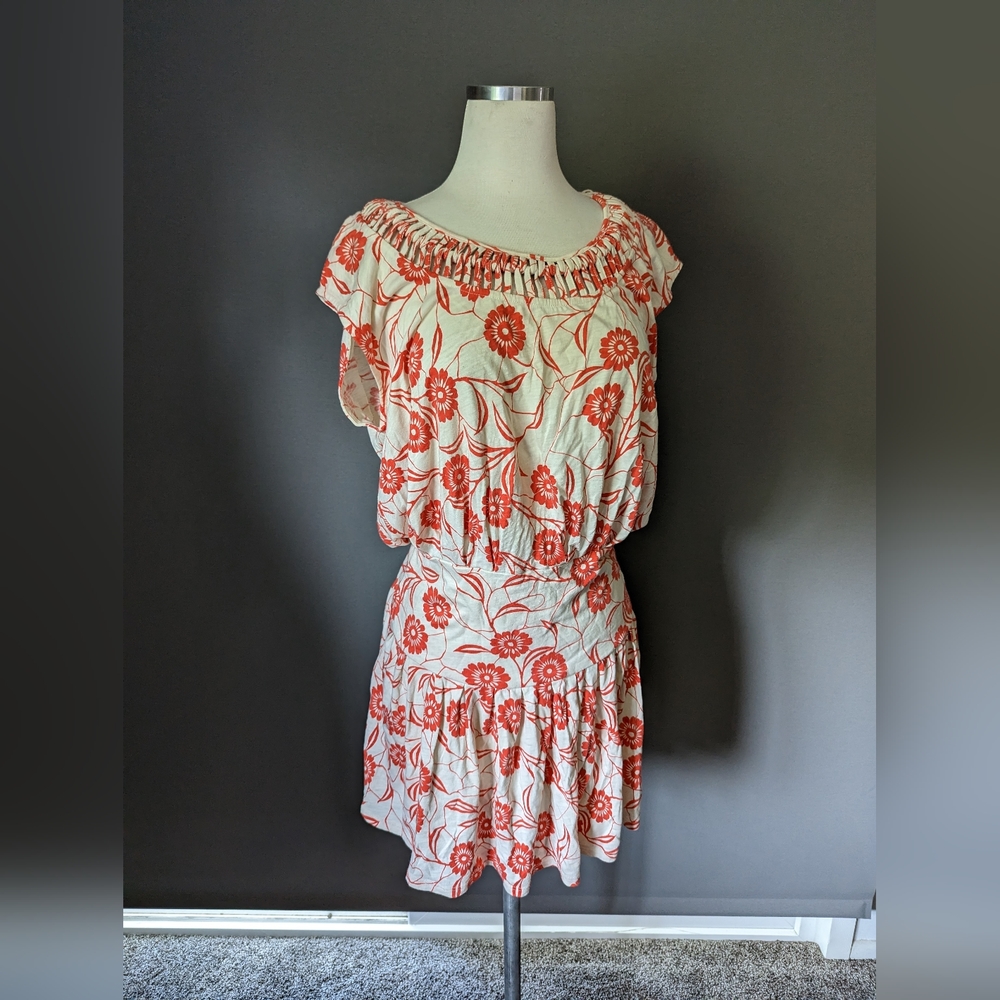 Floral Print Mini Dress - Red and White